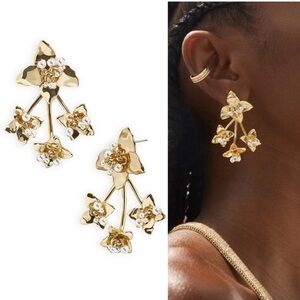 BAUBLEBAR Blossom Imitation Pearl Flower Drop Earrings in Gold Tone NWT